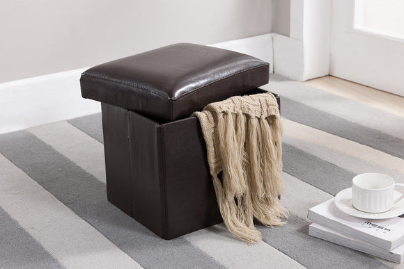 Dark Brown Faux Leather Upholstered Rectangle or Square Foldable Footstool Bench Ottoman With Storage - Pilaster Designs