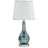 Halle Blue Green Glass With White Fabric Empire Shade Contemporary Bedroom, Bedside, Desk, Bookcase, Living Room Table Lamps (Set Of 2) - Pilaster Designs