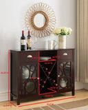 Finn Dark Cherry Wood Contemporary Wine Rack Sideboard Buffet Display Console Table With Storage Drawers, Glass Cabinet Doors & Shelf - Pilaster Designs