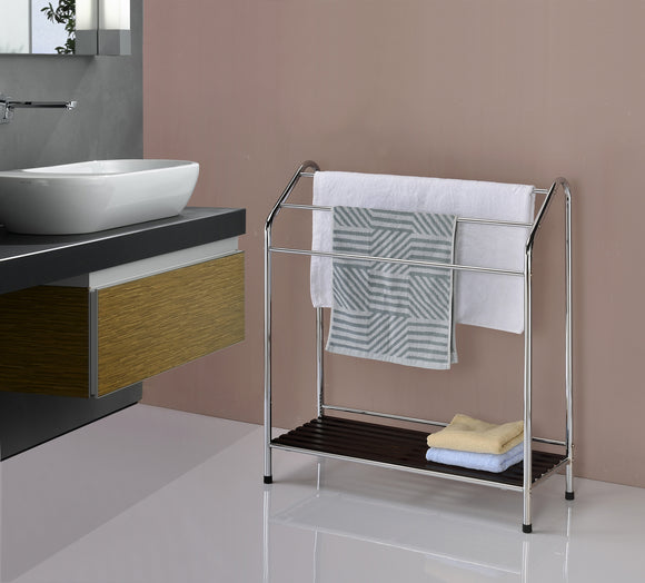 Maadai Freestanding Towel Rack, Chrome Metal & Walnut Wood