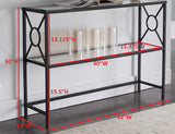 Colton Textured Black & Brushed Copper Metal With Transparent Tempered Glass Modern 2 Storage Shelf Occasional Entryway Console Sofa Table - Pilaster Designs