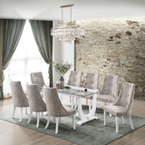Benoit Dining Table, White Wood & Clear Tempered Glass
