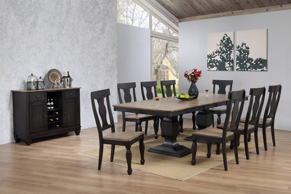 Nysha Charcoal & Oak Wood Transitional Rectangle Formal Dining Room Set (Optional Table With 2 x 15