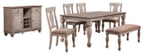 Joanna 7 Piece Dining Set, Brown Wood & Polyester