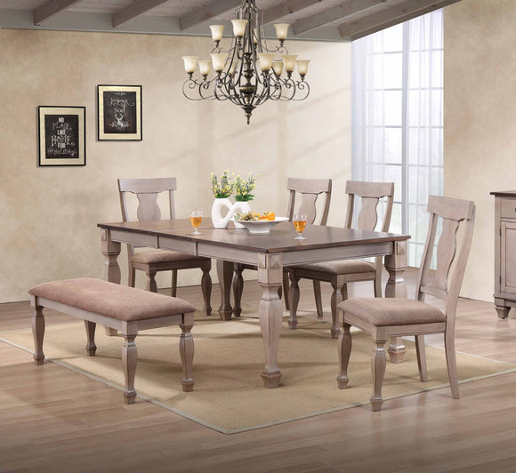 Joanna 6 Piece Dining Set, Brown Wood & Polyester