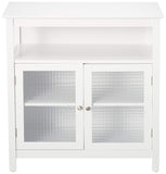 Ezra Kitchen Cabinet, White Wood & Glass