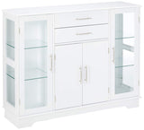 Elias Kitchen Cabinet, White Wood & Glass