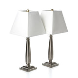 Elin Table Lamp Set, Brushed Nickel Metal & White Fabric