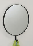 Black Metal 21" Round Traditional Decorative Wall Hanging Mirror With Hook - Pilaster Designs