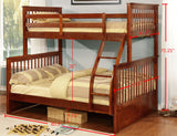 Batya Twin Over Full Size Wood Country Style Slat Bunk Bed (Bunkbed) (Walnut, White) - Pilaster Designs
