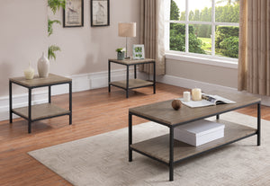 Kinley 3 Piece Gray Wood & Black Metal Frame Modern Storage Occasional Table Set (Cocktail Coffee & 2 End Tables) - Pilaster Designs