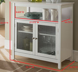 Ezra White Wood Contemporary Kitchen Storage Display Buffet Cabinet With Shelf & Glass Doors - Pilaster Designs