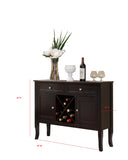 Eric Dark Cherry Wood Contemporary Wine Rack Buffet Display Console Table With Storage Drawers & Cabinet Doors - Pilaster Designs