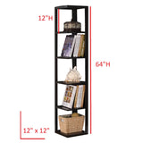 Espresso Wood 5 Tier Corner Wall Bookcase Storage Shelves Display Stand Cabinet Organizer - Pilaster Designs