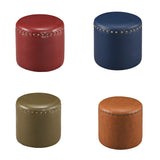 15.5 Inch Nailhead Trim Upholstered Round Stool Ottoman (Brown, Blue, Green, Red) - Pilaster Designs