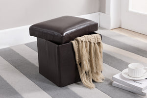 Dark Brown Faux Leather Upholstered Rectangle or Square Foldable Footstool Bench Ottoman With Storage - Pilaster Designs