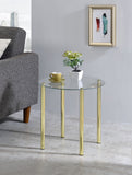 Worcester Round Side Table, Brass Metal & Glass