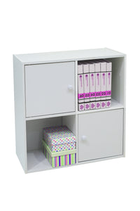 Darrin 2 Cube & 2 Cabinet Bookcase, White Wood