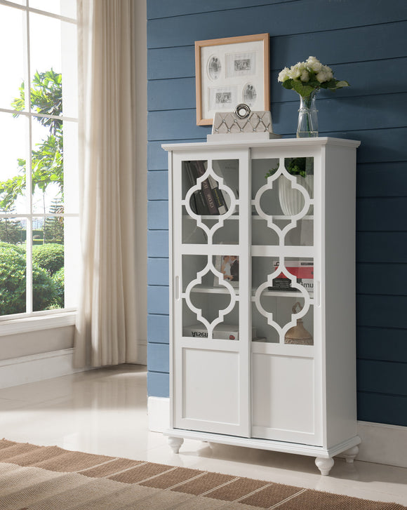 Chase White Wood Contemporary Curio Bookcase Display Storage China Cabinet With Glass Sliding Doors - Pilaster Designs
