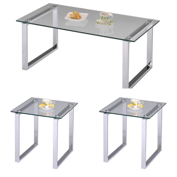 Andi Chrome Metal & Tempered Glass Top Modern Occasional Tables (Optional Coffee & End) - Pilaster Designs