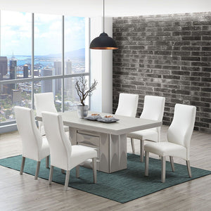 Astra 7 Piece Dining Set, Champagne Wood & White Vinyl