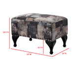 Multi Black & Grey Fabric Upholstered Rectangle Ottoman Footstool Bench (Wood Frame) - Pilaster Designs
