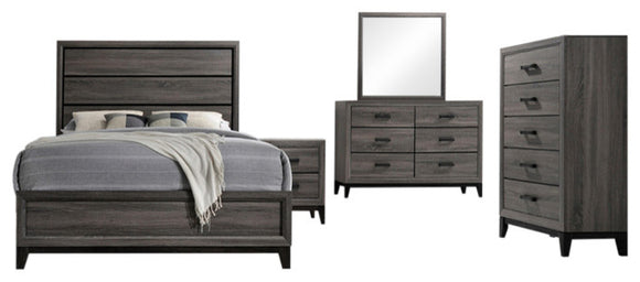Asheville 5 Piece Bedroom Set, Queen, Gray Wood
