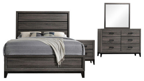 Asheville 4 Piece Bedroom Set, King, Gray Wood