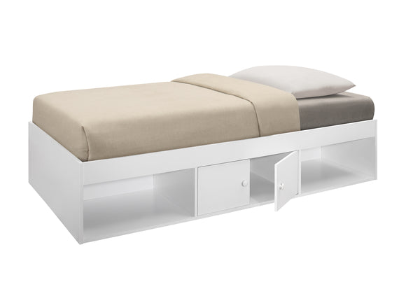 Tiara Twin Size Storage Bed, White Wood