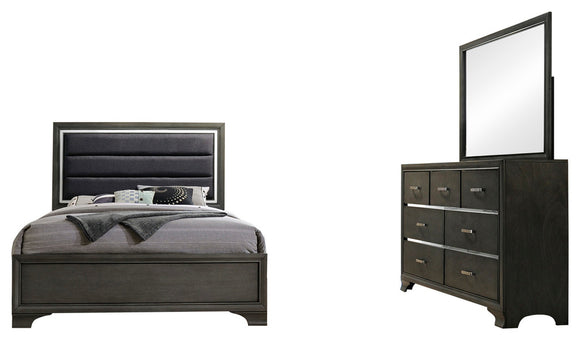 Sonata 3 Piece Upholstered Bedroom Set, Queen, Gray Wood