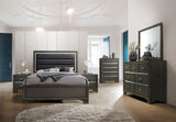 Sonata 5 Piece Upholstered Bedroom Set, King, Gray Wood