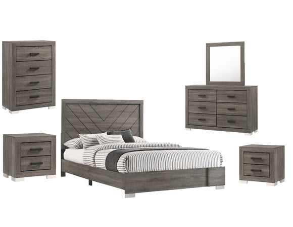 Rangel 6 Piece Bedroom Set, King, Gray Wood