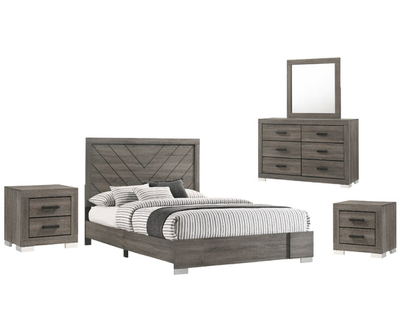 Rangel 5 Piece Bedroom Set, King, Gray Wood
