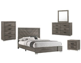Rangel 5 Piece Bedroom Set, Queen, Gray Wood