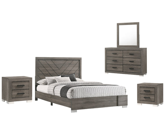 Rangel 5 Piece Bedroom Set, Queen, Gray Wood