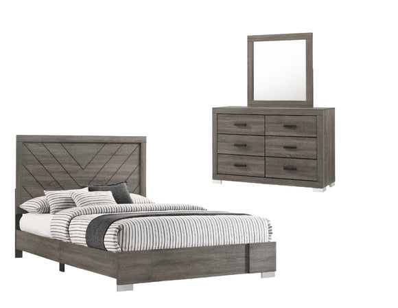 Rangel 3 Piece Bedroom Set, Queen, Gray Wood