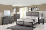 Consuelo 5 Piece Upholstered Bedroom Set, Queen, Gray Wood