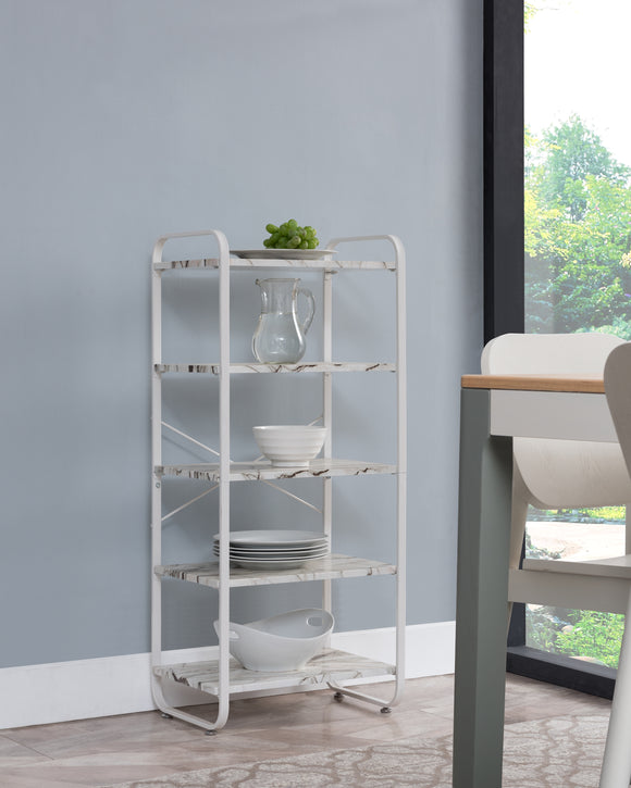 Liese White Metal & Wood Transitional Freestanding 3, 4 or 5 Tier Shelf Kitchen Bakers Rack Storage Organizer Unit - Pilaster Designs