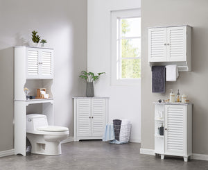 Trevita 4 Piece Bathroom Storage Cabinet Organizer Set, White & Marble Wood  (Over The Toliet Rack, 2 Cabinets, Medicine Chest) – Pilaster Designs