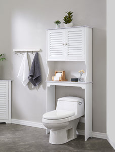 Trevita Freestanding Over The Toilet Bathroom Space Saver Organizer With  Storage Cabinet, Adjustable Shelf & Open Shelf, White Wood, Contemporary –  Pilaster Designs