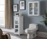 Ard 2 Piece White Wood & Glass Contemporary Bathroom Medicine Chest & Storage Cabinet With Shelves & Drawer - Pilaster Designs