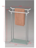 Chrome & White Metal & Tempered Glass Modern 2 Bar Free Standing Towel & Quilt Rack Stand Organizer For Kitchen & Bathroom - Pilaster Designs