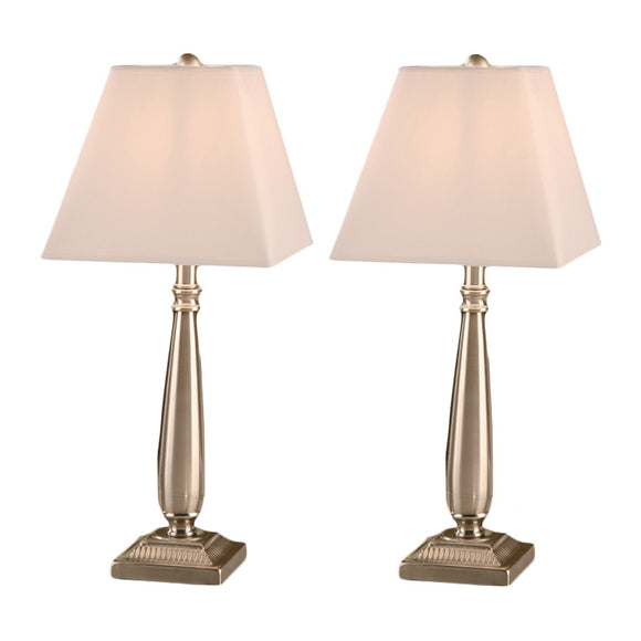 Elin Brushed Nickel With White Square Fabric Shade Contemporary Bedroom, Bedside, Desk, Bookcase, Living Room Table Lamps (Set Of 2) - Pilaster Designs