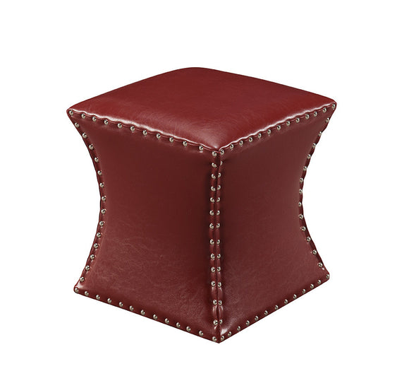 Rylen Ottoman, Red Faux Leather