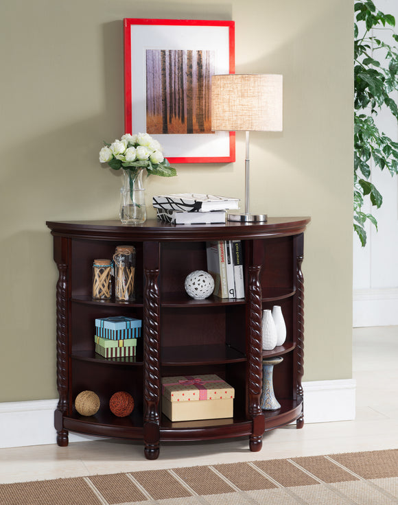 Aiden Cherry Wood Contemporary Entryway Console Sofa Buffet Table With Storage Shelves - Pilaster Designs