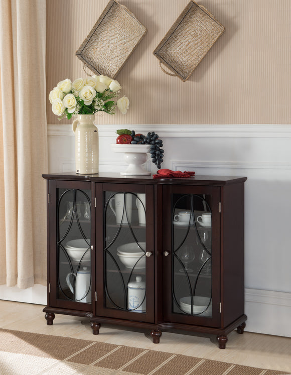Logan Wood Contemporary Sideboard Buffet Console Table China Cabinet With Glass Doors & Storage (Black, Cherry) - Pilaster Designs