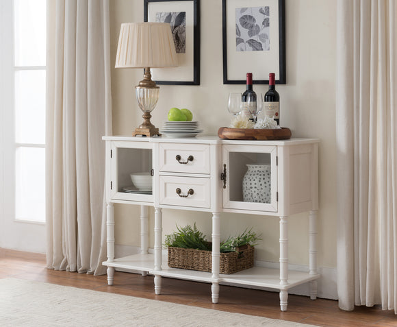 Isaiah Cream White Wood Drawer & Cabinet Contemporary Entryway Console Buffer Display Table With Storage - Pilaster Designs