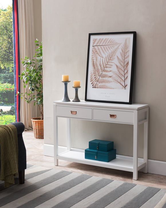 Dylan Wood 2 Drawer Contemporary Occasional Entryway Console Table With Storage Shelf (Black, White) - Pilaster Designs