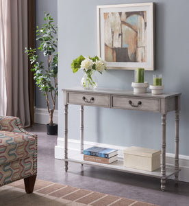 Evan Wash White Wood Industrial Style Entryway Console Display Table With 2 Storage Drawers & Shelf - Pilaster Designs