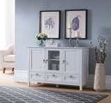 Newport Contemporary Sideboard Buffet Console Table With Storage Cabinets, Drawers & Shelves, White, Wood & Glass - Pilaster Designs